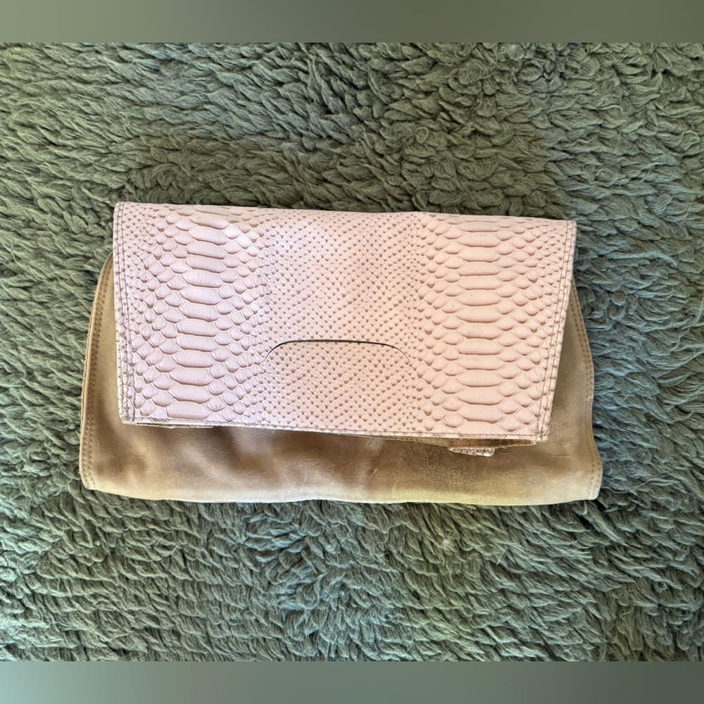 Daniella Lehavi Pink Crocodile and Tan Distressed Lesther Clutch